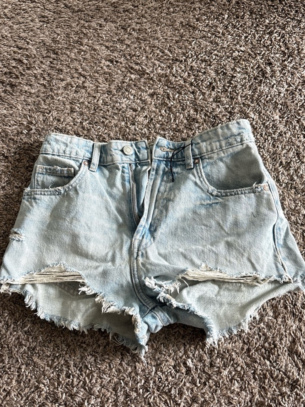 Zara Faded Light Blue Distressed Denim Shorts
